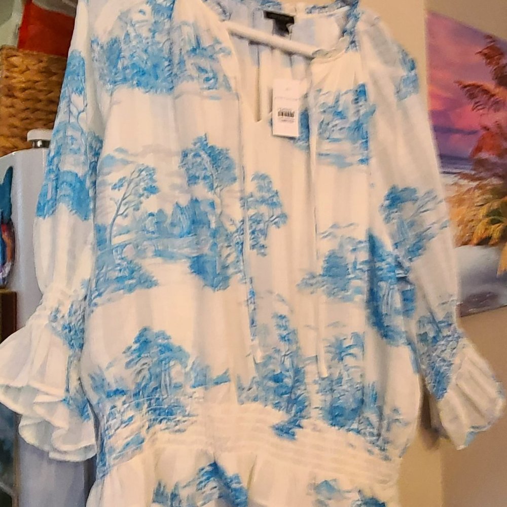 Ann Taylor NWT - White Blue Blouse